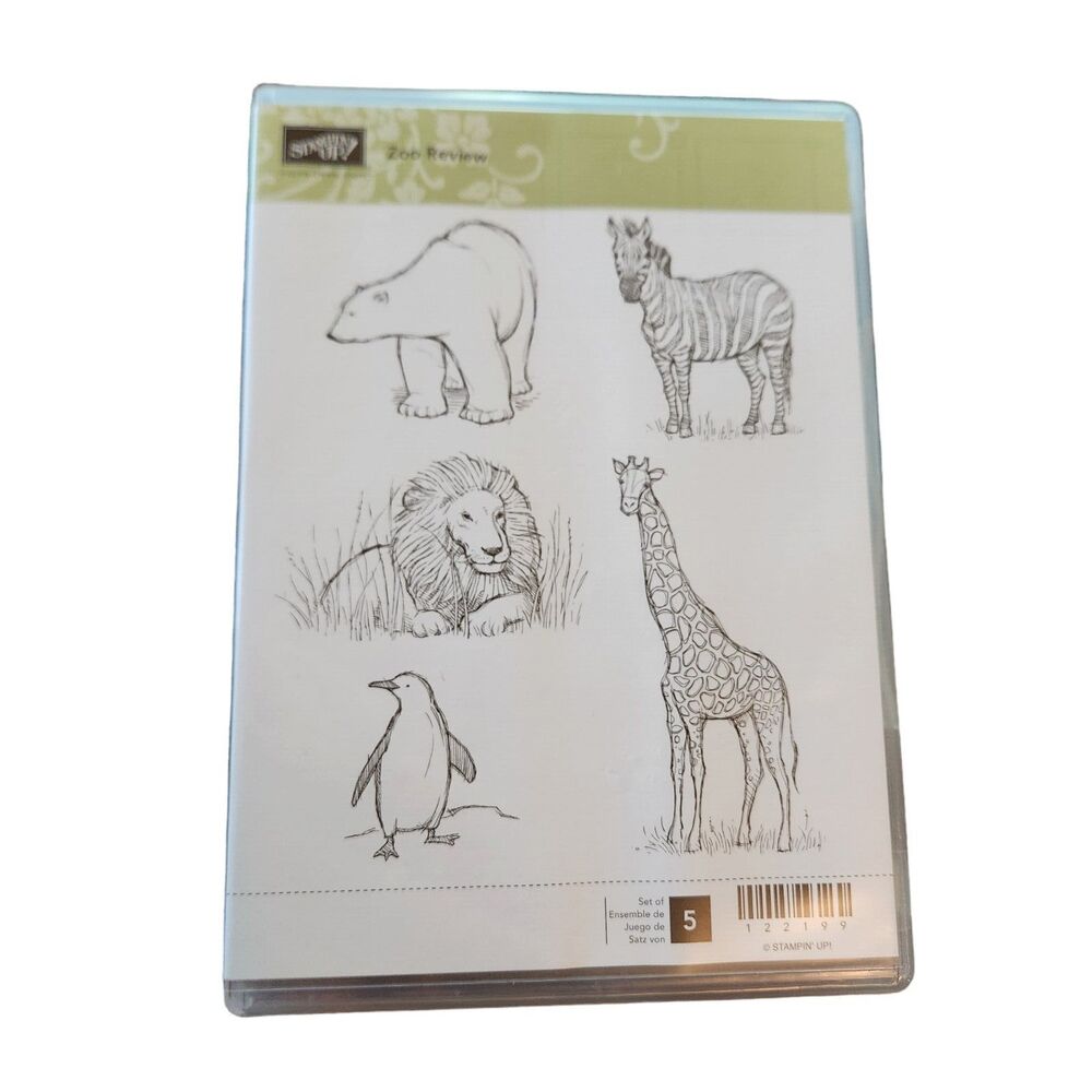 Stampin' Up! ZOO REVIEW Stamp Set of 5 122199 Lion Giraffe Zebra Bear Penguin